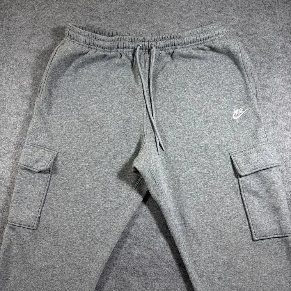 Nike Club Fleece Cargo Joggers Mens L Gray Sweatpants Training Athletic Casual